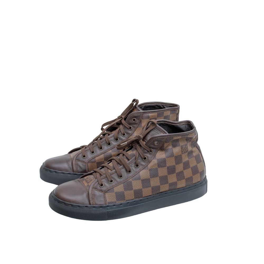 Louis Vuitton Damier‎ Ebene High Top Sneakers Brown Checkered Shoes US 9/EU 42